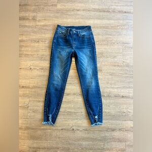 Classic Blue Skinny Jeans with Frayed Hem